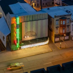 A architectural rendering of a white building created for Ivy Tech in Columbus, Indiana.