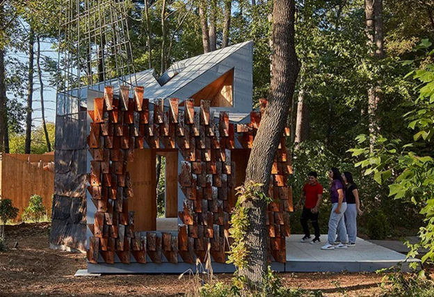 A architectural rendering of a white building created for Ivy Tech in Columbus, Indiana.