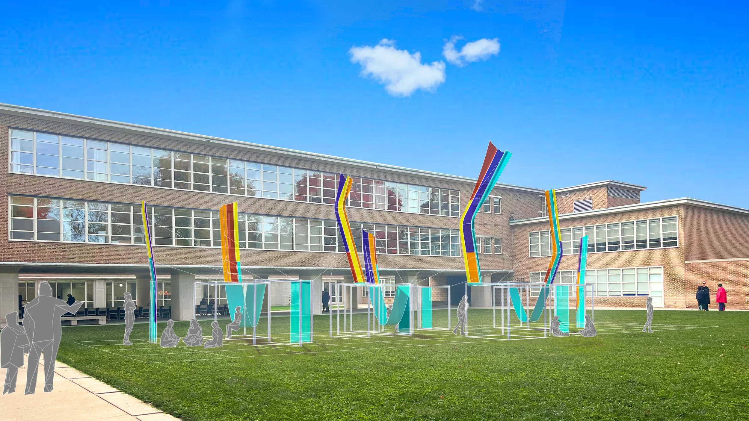 A architectural rendering of a white building created for Ivy Tech in Columbus, Indiana.