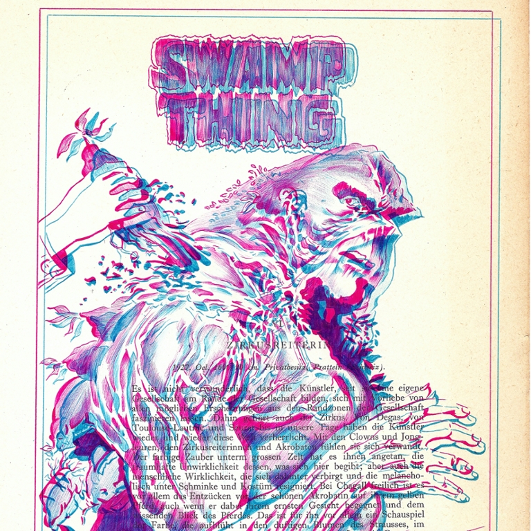 Artwork printed on the page of a book.