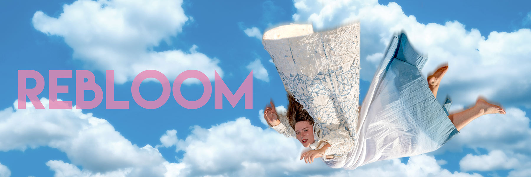 A person falling through the sky wearing a light colored dress and cloak.