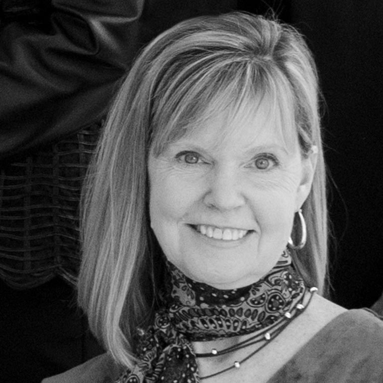 Black and white photo of Peg Faimon